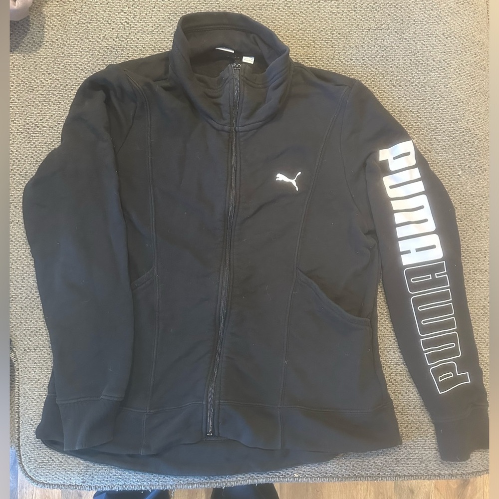 Puma Black Full Zip White Logo Track Jacket L